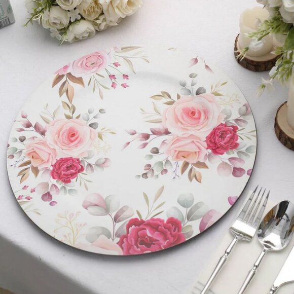 CHARGER PLATE - 6 pack:  13" Rose Flower Design Plastic Charger Plates - Picture 2 of 15